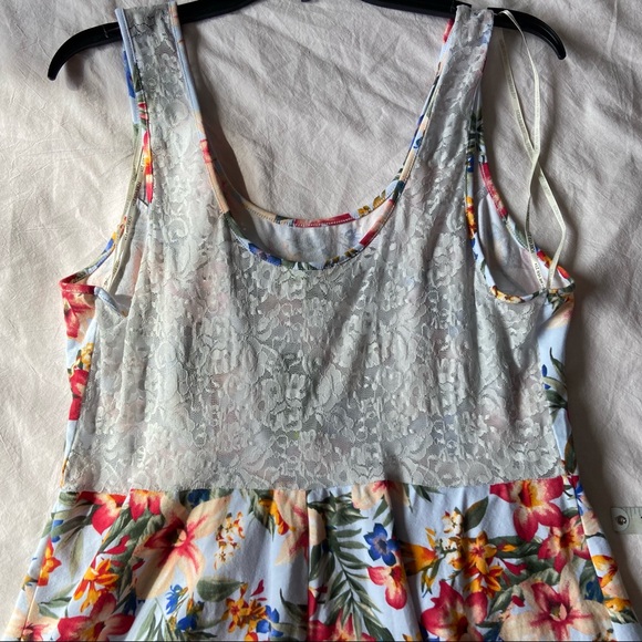 Women’s 1X Forever 21+ fit and flare skater dress tropical print with lace back - Picture 8 of 9